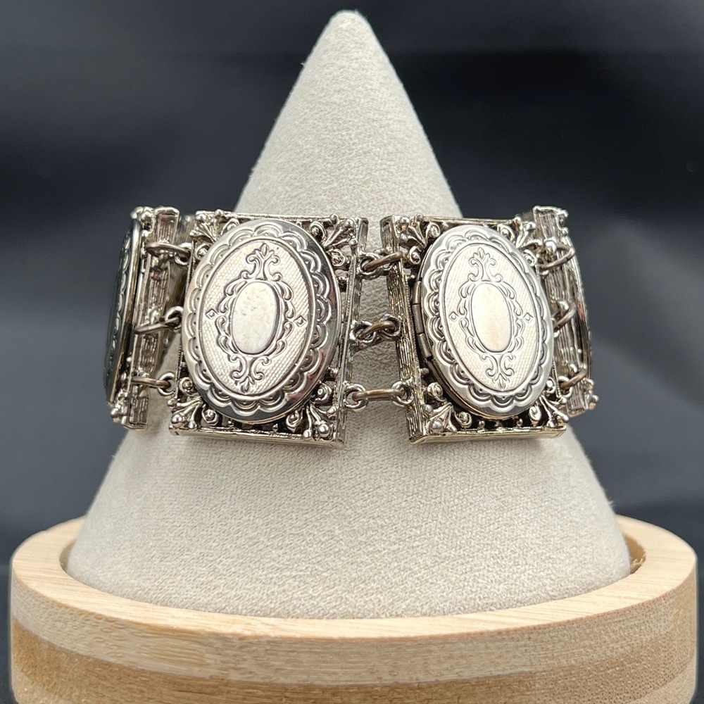 Vintage Arthur Pepper Locket Bracelet Silver Tone Five Panel Signed ART RARE